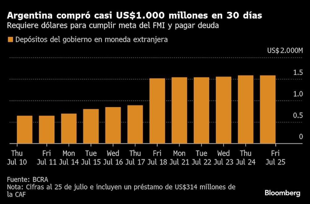Argentina compró casi US$1.000 millones en 30 días | Requiere dólares para cumplir meta del FMI y pagar deuda Argentina compró casi US$1.000 millones en 30 días | Requiere dólares para cumplir meta del FMI y pagar deuda
