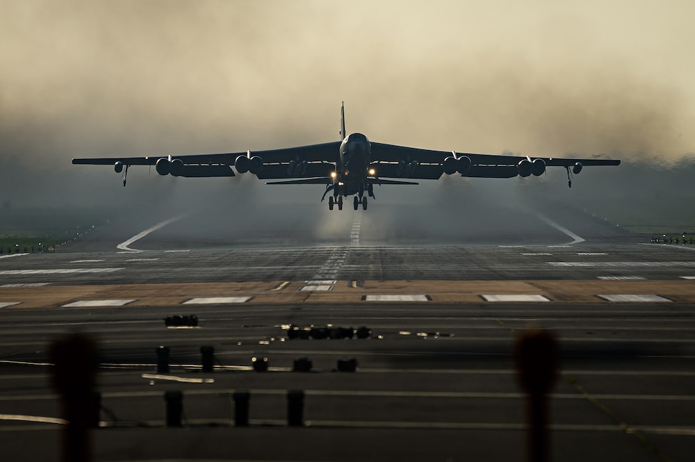 FAIRFORD, ENGLAND - MARCH 19: A United States Air Force B-52 Stratofortress strategic bomber takes off from RAF Fairford on March 19, 2026 in Fairford, England. Since UK Prime Minister Keir Starmer back-tracked on his initial refusal to allow the U.S. to use British bases to launch defensive strikes against Iranian missile sites, a variety of U.S. military aircraft, including B52 and B-1 bombers, have been spotted at RAF Fairford in Gloucestershire. (Photo by Leon Neal/Getty Images) FAIRFORD, ENGLAND - MARCH 19: A United States Air Force B-52 Stratofortress strategic bomber takes off from RAF Fairford on March 19, 2026 in Fairford, England. Since UK Prime Minister Keir Starmer back-tracked on his initial refusal to allow the U.S. to use British bases to launch defensive strikes against Iranian missile sites, a variety of U.S. military aircraft, including B52 and B-1 bombers, have been spotted at RAF Fairford in Gloucestershire. (Photo by Leon Neal/Getty Images)
