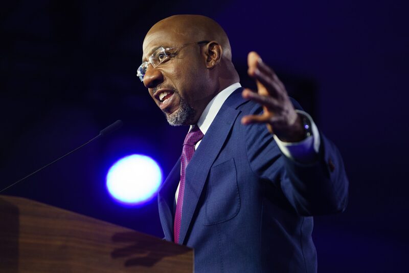 Senator Raphael Warnock, a Democrat from Georgia, speaks during a runoff election night event in Atlanta, Georgia, US, on Tuesday, Dec. 6, 2022. Senator Raphael Warnock, a Democrat from Georgia, speaks during a runoff election night event in Atlanta, Georgia, US, on Tuesday, Dec. 6, 2022.