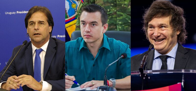 Luis Lacalle Pou, Daniel Noboa Azín y Javier Milei Luis Lacalle Pou, Daniel Noboa Azín y Javier Milei