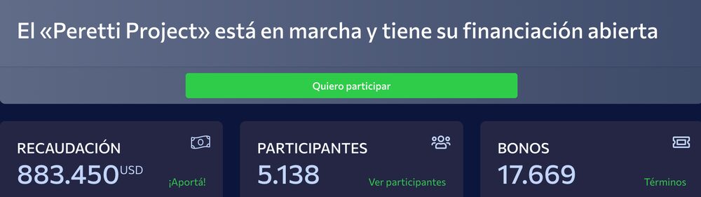 Así marcha el financiamiento para el Peretti Project, al 25 de noviembre. Así marcha el financiamiento para el Peretti Project, al 25 de noviembre.