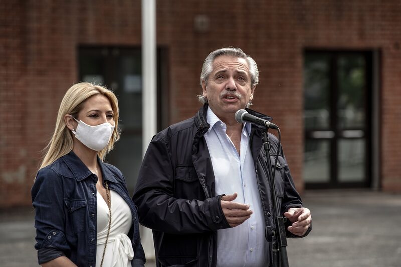 Alberto Fernandez speaks to members of the media after casting a ballot during the midterm elections in Buenos Aires on Nov. 14. Alberto Fernandez speaks to members of the media after casting a ballot during the midterm elections in Buenos Aires on Nov. 14.