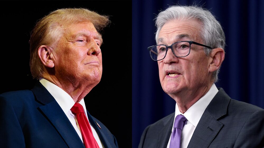 O presidente eleito Donald Trump e o presidente do Federal Reserve, Jerome Powell (Foto: Hannah Beier e Al Drago/Bloomberg) O presidente eleito Donald Trump e o presidente do Federal Reserve, Jerome Powell (Foto: Hannah Beier e Al Drago/Bloomberg)