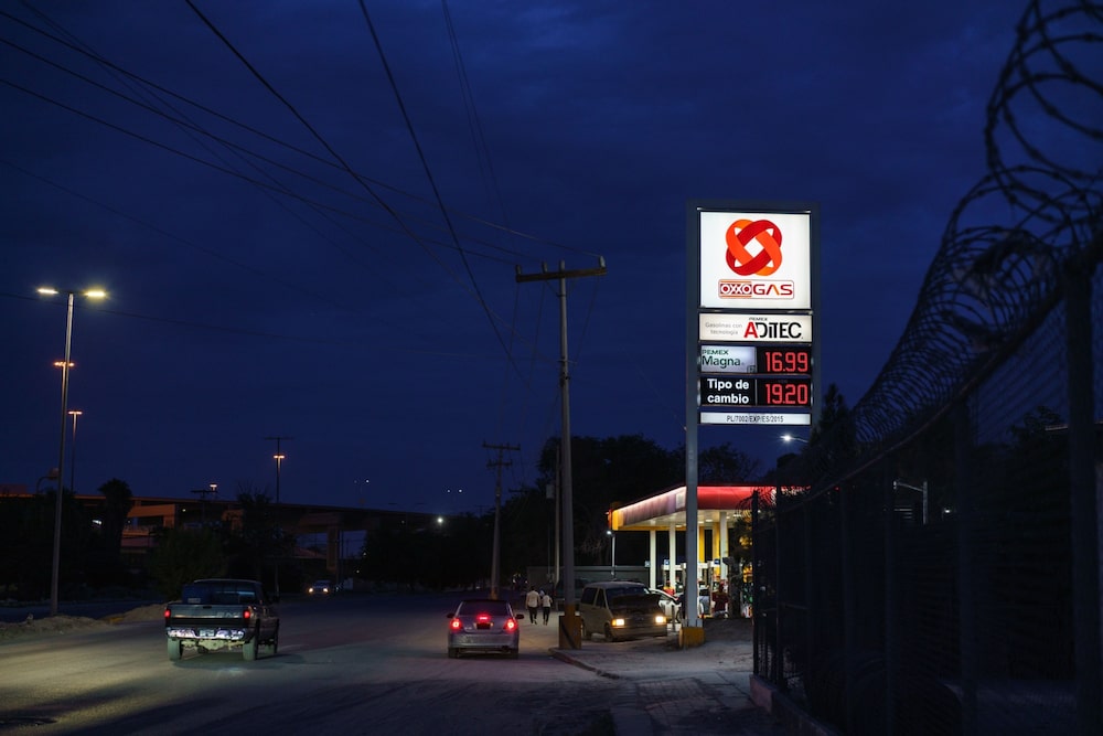 An Oxxo gas station is pictured at night in Ciudad Jurez, Chihuahua State, Mexico on Thursday, July 21, 2022. As high gas prices in the United States have persisted, lower Mexican gas prices attract cross border customers due to a subsidy given by the Mexican government. An Oxxo gas station is pictured at night in Ciudad Jurez, Chihuahua State, Mexico on Thursday, July 21, 2022. As high gas prices in the United States have persisted, lower Mexican gas prices attract cross border customers due to a subsidy given by the Mexican government.