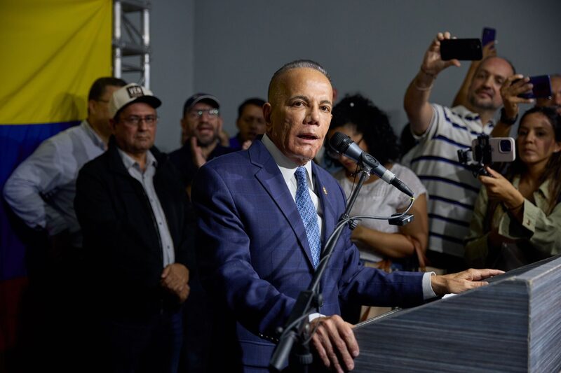 Manuel Rosales, governor of Zulia state and opposition presidential candidate for A New Era party, speaks during a press conference in Caracas, Venezuela, on Tuesday, March 26, 2024. A New Era, a key Venezuelan opposition party, unexpectedly registered Rosales for the July presidential election, splitting the group of political opponents to President Nicolas Maduro and getting him closer to reelection. Photographer: Marina Calderon/Bloomberg Manuel Rosales, governor of Zulia state and opposition presidential candidate for A New Era party, speaks during a press conference in Caracas, Venezuela, on Tuesday, March 26, 2024. A New Era, a key Venezuelan opposition party, unexpectedly registered Rosales for the July presidential election, splitting the group of political opponents to President Nicolas Maduro and getting him closer to reelection. Photographer: Marina Calderon/Bloomberg