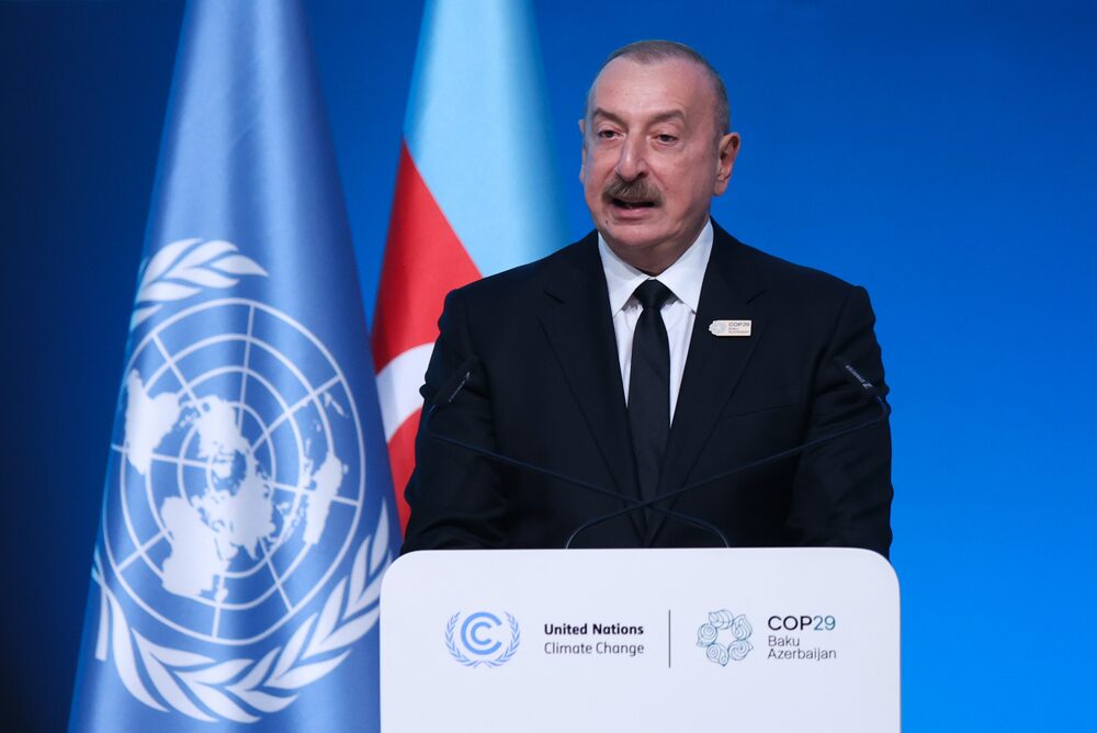 Ilham Aliyev se dirige a la conferencia sobre el clima COP29 en Bakú, el 12 de noviembre.Photographer: Hollie Adams/Bloomberg Ilham Aliyev se dirige a la conferencia sobre el clima COP29 en Bakú, el 12 de noviembre.Photographer: Hollie Adams/Bloomberg