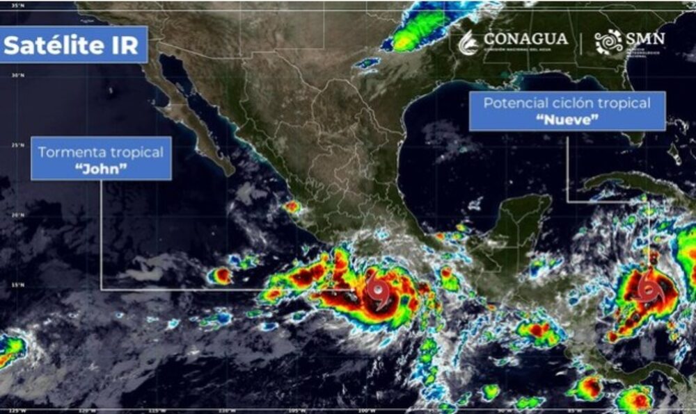Tormenta tropical John y potencial ciclón tropical Nueve. Tormenta tropical John y potencial ciclón tropical Nueve.