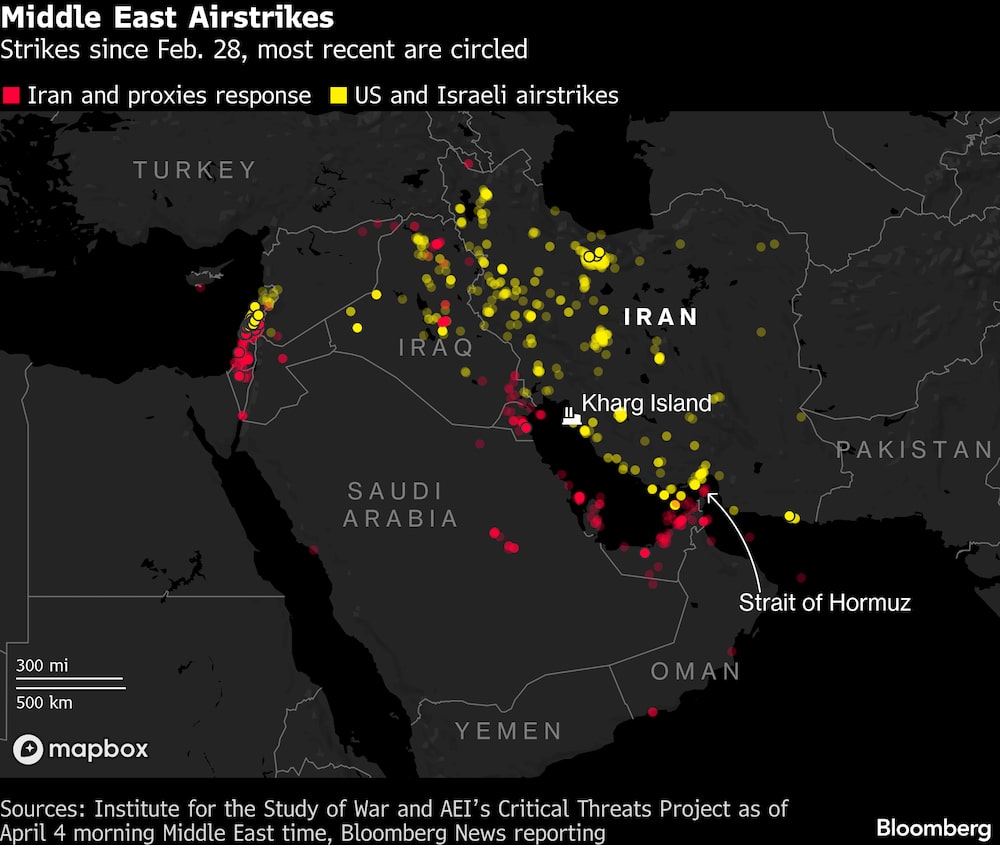 Ataques desde el 28 de febrero, los más recientes en círculo. (Rojo: Respuesta de Irán y sus representantes. Amarillo: Ataques de EE.UU. e Israel) Ataques desde el 28 de febrero, los más recientes en círculo. (Rojo: Respuesta de Irán y sus representantes. Amarillo: Ataques de EE.UU. e Israel)