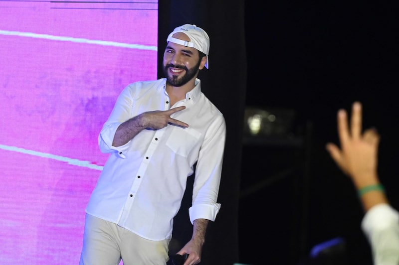 Nayib Bukele gestures during his speech at the closing ceremony of the Latin Bitcoin conference (LaBitConf) at Mizata Beach, El Salvador. Nayib Bukele gestures during his speech at the closing ceremony of the Latin Bitcoin conference (LaBitConf) at Mizata Beach, El Salvador.