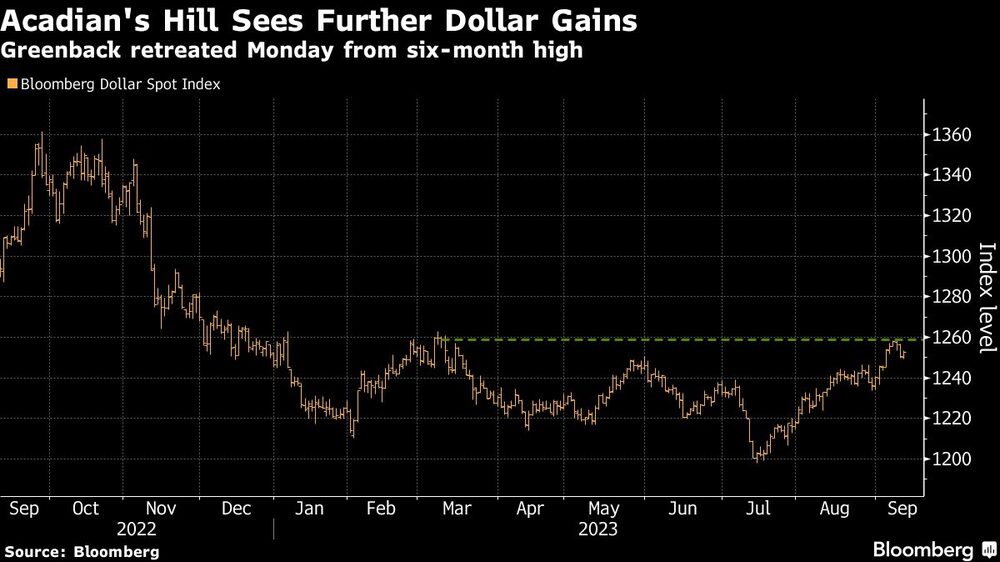 Acadian's Hill Sees Further Dollar Gains | Greenback retreated Monday from six-month high Acadian's Hill Sees Further Dollar Gains | Greenback retreated Monday from six-month high