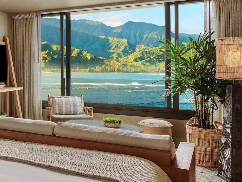 Vista de um dos quartos do 1 Hotel Hanalei Bay, na Baía de Hanalei, na costa norte de Kauai, no Havaí (Reprodução/Instagram) Vista de um dos quartos do 1 Hotel Hanalei Bay, na Baía de Hanalei, na costa norte de Kauai, no Havaí (Reprodução/Instagram)