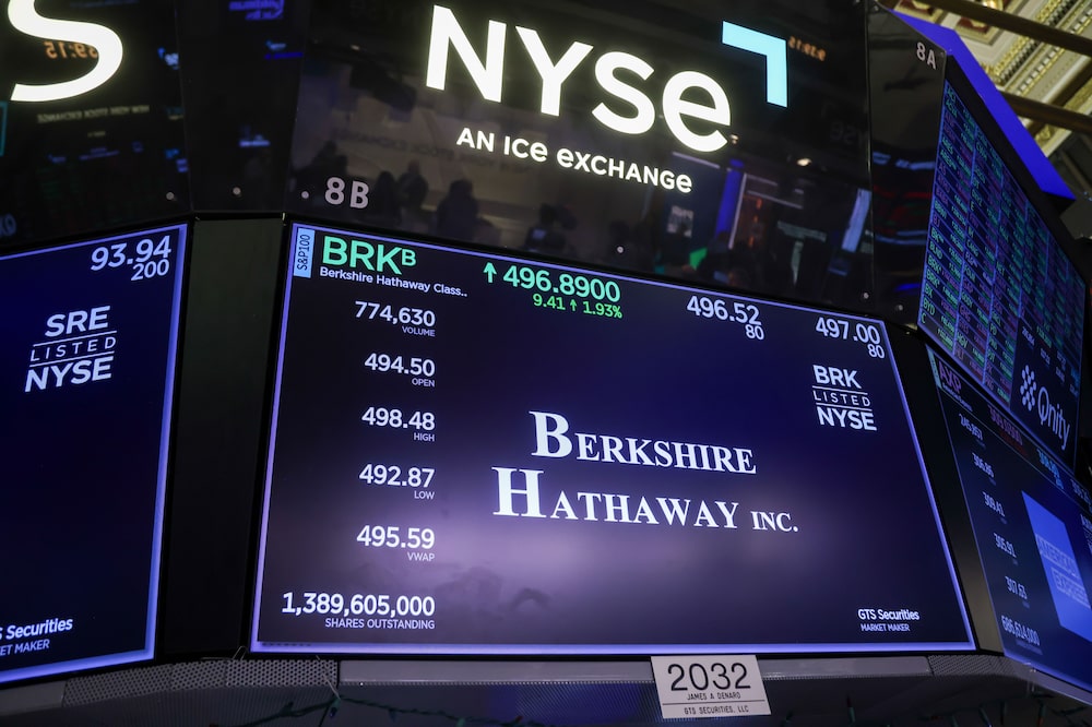 Berkshire Hathaway Inc. signage on the floor at the New York Stock Exchange (NYSE) in New York, US, on Thursday, March 5, 2026. A renewed spike in oil prices combined with data showing labor-market resilience lifted Treasury yields as stocks fell amid reduced odds of Federal Reserve interest-rate cuts. Photographer: Michael Nagle/Bloomberg Berkshire Hathaway Inc. signage on the floor at the New York Stock Exchange (NYSE) in New York, US, on Thursday, March 5, 2026. A renewed spike in oil prices combined with data showing labor-market resilience lifted Treasury yields as stocks fell amid reduced odds of Federal Reserve interest-rate cuts. Photographer: Michael Nagle/Bloomberg