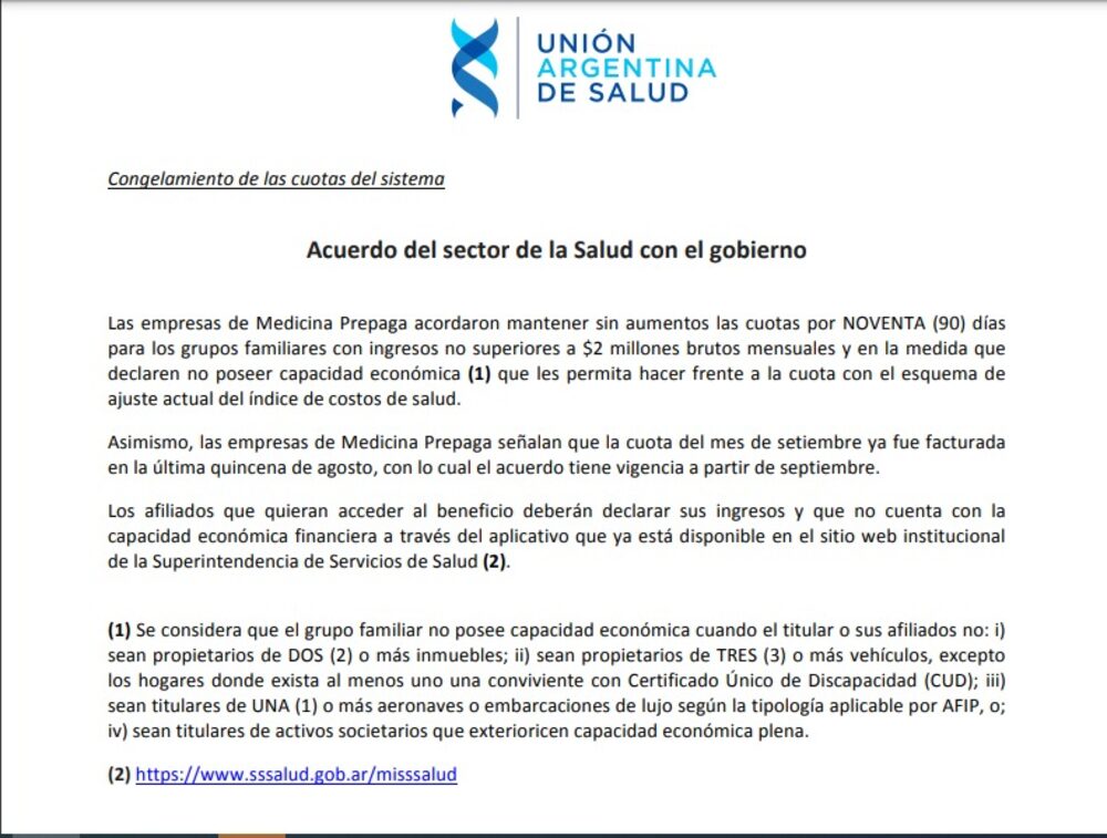 Comunicado de las prepagas Comunicado de las prepagas