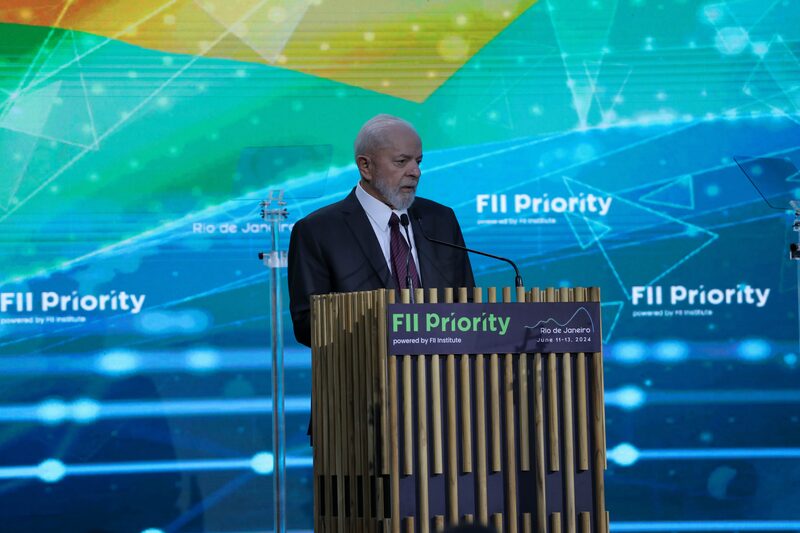 O presidente Luiz Inácio Lula da Silva, em discurso no evento FII Priority O presidente Luiz Inácio Lula da Silva, em discurso no evento FII Priority