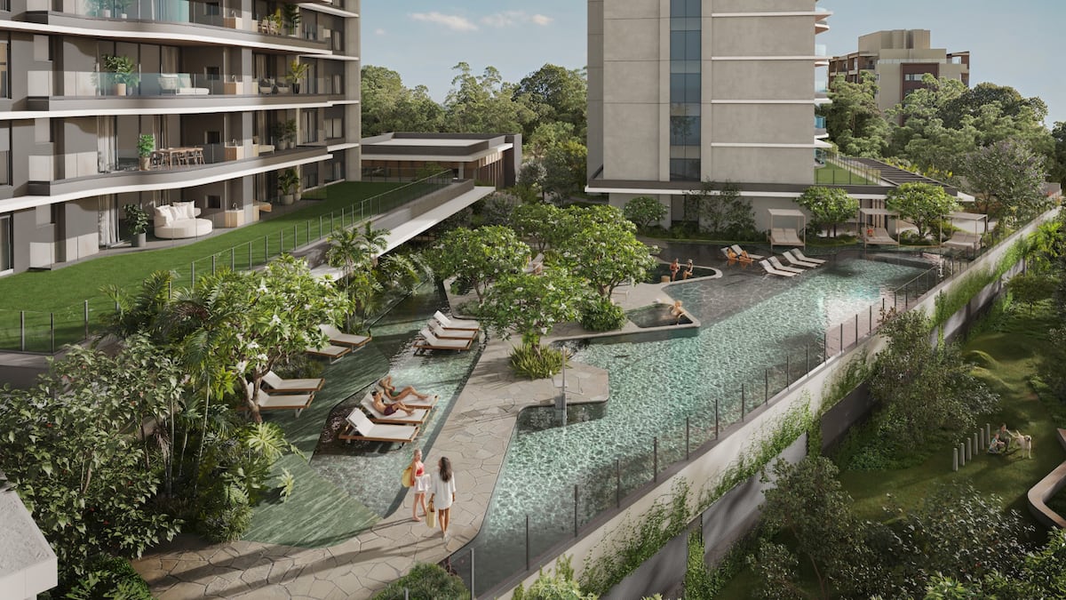 Área comum do Golden Lake, em Porto Alegre: o bairro fechado da Multiplan reúne lago artificial de 5 mil metros quadrados, beach club e um centro de bem-estar de 3.500 metros quadrados entregue em julho, ao lado do BarraShoppingSul.
