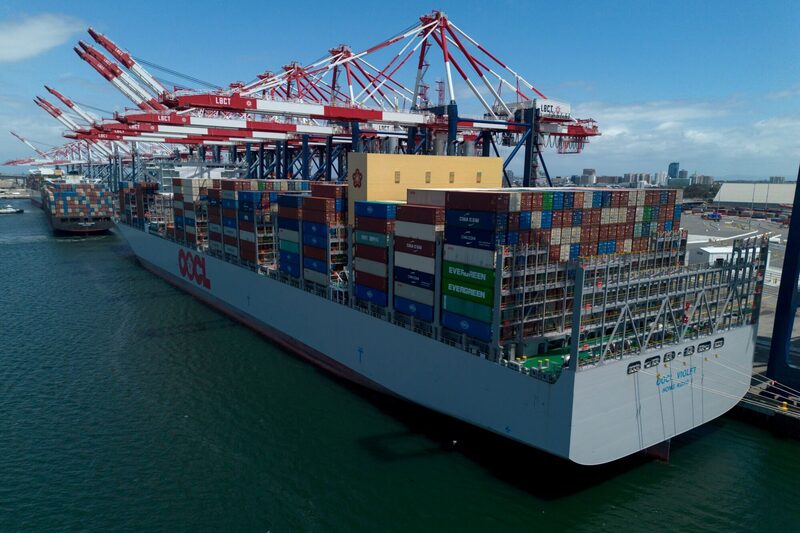 The OOCL Violet container ship docked at the Port of Long Beach in Long Beach, California, US, on Friday, April 25, 2025. Photographer: Eric Thayer/Bloomberg The OOCL Violet container ship docked at the Port of Long Beach in Long Beach, California, US, on Friday, April 25, 2025. Photographer: Eric Thayer/Bloomberg