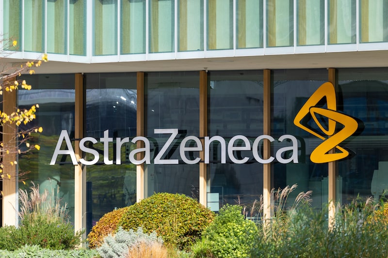 An AstraZeneca Plc logo. An AstraZeneca Plc logo.