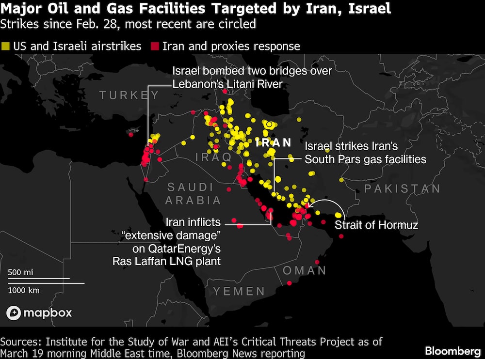 Ataques desde el 28 de febrero; los más recientes están marcados con un círculo. Ataques desde el 28 de febrero; los más recientes están marcados con un círculo.