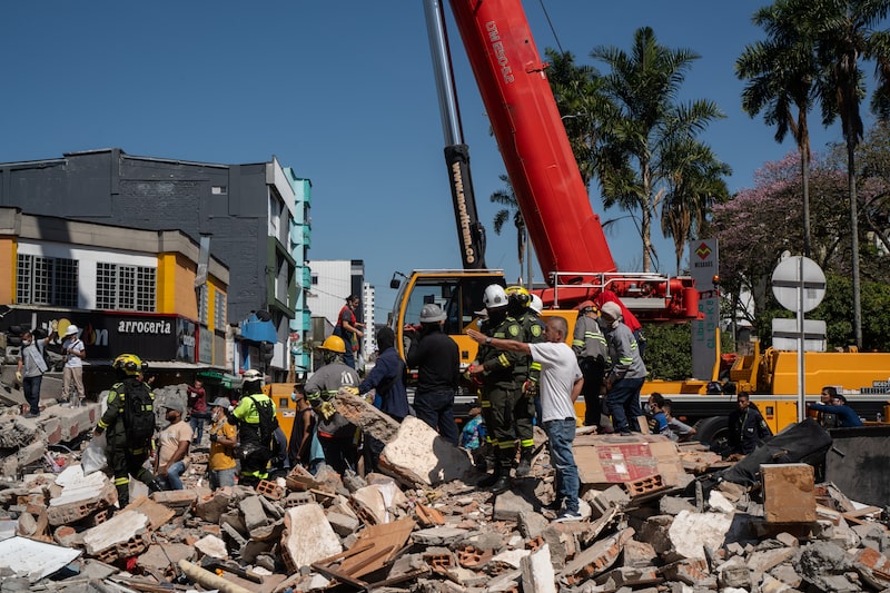 Rescue workers remove debris from a collapsed building following an earthquake in Pereira, Colombia, on Tuesday, Aug. 11, 2026. A second day of search and rescue efforts is underway after a massive earthquake struck western Colombia as the countrys new president faces a tough and early test of his abilities to handle a crisis. Photographer: Nathalia Angarita/Bloomberg Rescue workers remove debris from a collapsed building following an earthquake in Pereira, Colombia, on Tuesday, Aug. 11, 2026. A second day of search and rescue efforts is underway after a massive earthquake struck western Colombia as the countrys new president faces a tough and early test of his abilities to handle a crisis. Photographer: Nathalia Angarita/Bloomberg
