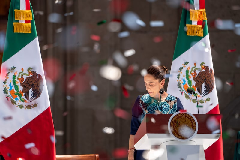 Claudia Sheinbaum, Mexico's president, speaks on stage during an event at Zocalo Plaza in Mexico City, Mexico, on Sunday, March 9, 2025. Sheinbaum said she is confident her US counterpart Donald Trump won't impose reciprocal tariffs on her nation's exports next month as tensions between the top trading partners simmer. Photographer: Stephania Corpi/Bloomberg Claudia Sheinbaum, Mexico's president, speaks on stage during an event at Zocalo Plaza in Mexico City, Mexico, on Sunday, March 9, 2025. Sheinbaum said she is confident her US counterpart Donald Trump won't impose reciprocal tariffs on her nation's exports next month as tensions between the top trading partners simmer. Photographer: Stephania Corpi/Bloomberg