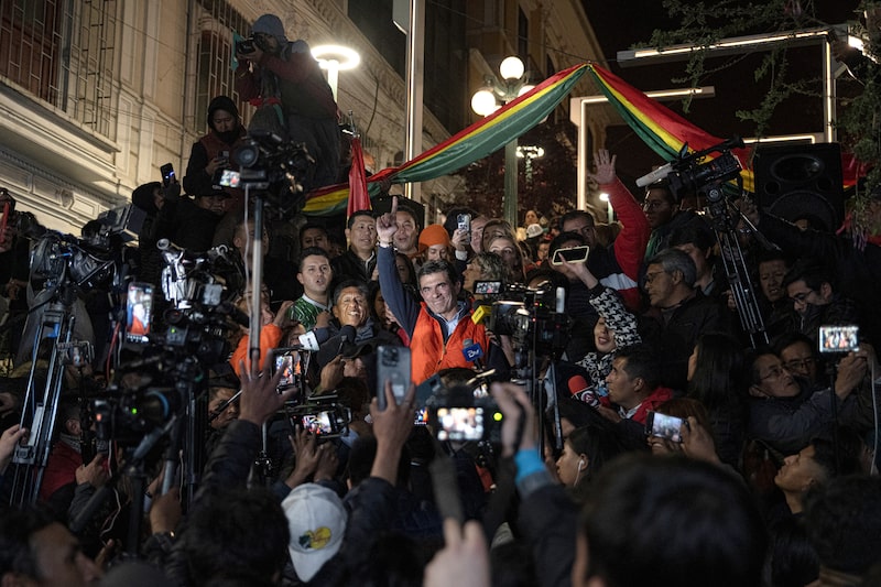 Rodrigo Paz during an election night rally in La Paz. Rodrigo Paz during an election night rally in La Paz.
