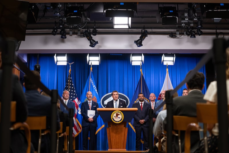Todd Blanche, acting US attorney general, center, speaks during a news conference at the Department of Justice (DOJ) in Washington on Aug. 5. Photographer: Aaron Schwartz/Bloomberg Todd Blanche, acting US attorney general, center, speaks during a news conference at the Department of Justice (DOJ) in Washington on Aug. 5. Photographer: Aaron Schwartz/Bloomberg