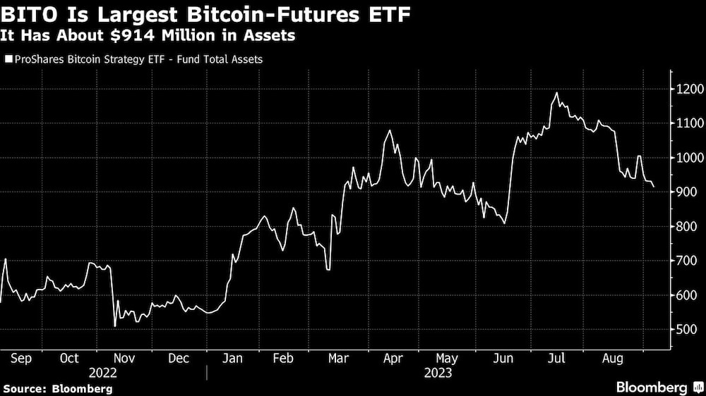 BITO es el mayor ETF de futuros de bitcoin | Tiene unos 914 millones de dólares en activos BITO es el mayor ETF de futuros de bitcoin | Tiene unos 914 millones de dólares en activos