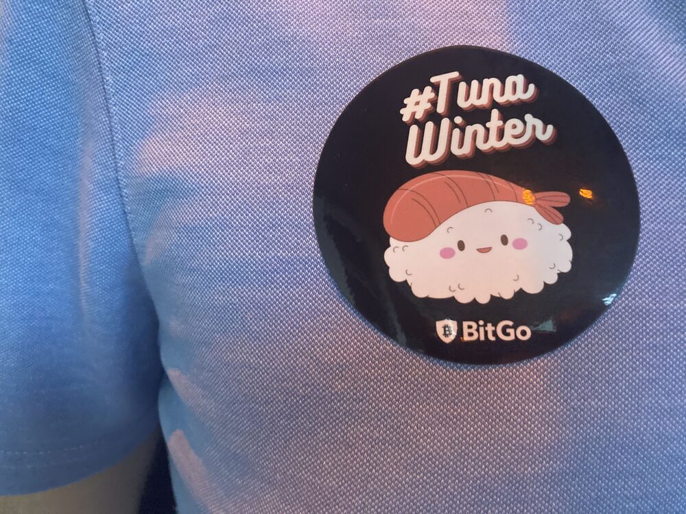 BitGo party-goer with #TunaWinter sticker BitGo party-goer with #TunaWinter sticker