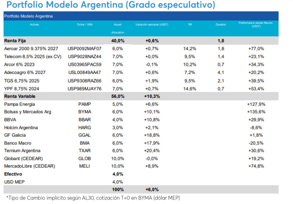 Portafolio sugerido por Capital Markets Argentina Portafolio sugerido por Capital Markets Argentina