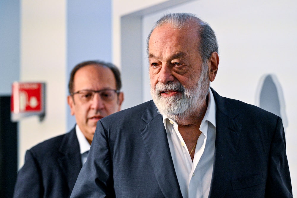 Carlos Slim Helú, presidente honorario de América Móvil y Grupo Carso, durante una conferencia de prensa el 26 de mayo de 2026 en la Ciudad de México. Carlos Slim Helú, presidente honorario de América Móvil y Grupo Carso, durante una conferencia de prensa el 26 de mayo de 2026 en la Ciudad de México.