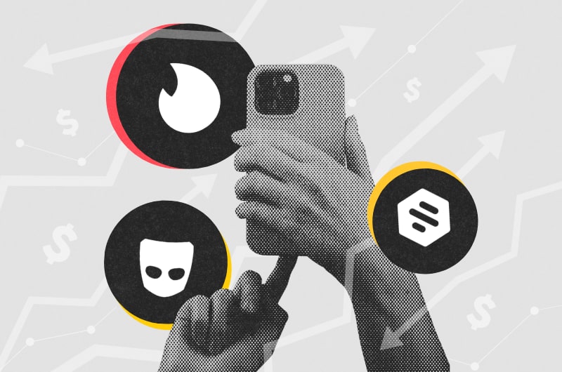 Ilustración de las apps de citas Tinder, Bumble y Grindr en un entorno de mercado marcado por la volatilidad y cambios en el desempeño de sus acciones. Ilustración de las apps de citas Tinder, Bumble y Grindr en un entorno de mercado marcado por la volatilidad y cambios en el desempeño de sus acciones.