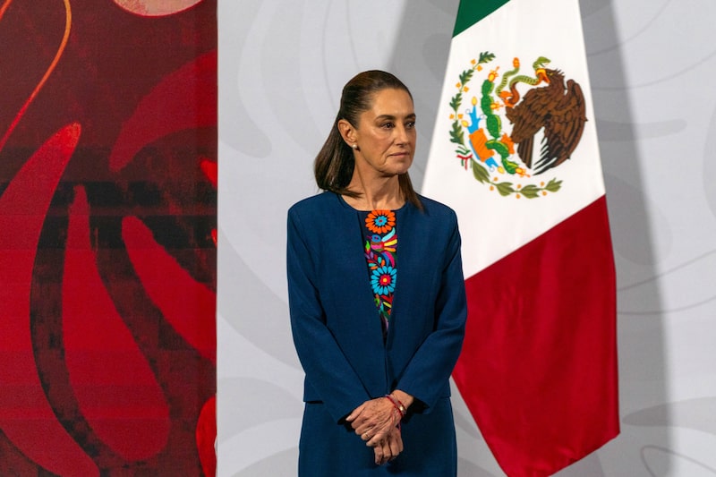Claudia Sheinbaum, Mexico's president, during a news conference at the National Palace in Mexico City, Mexico, on Monday, Nov. 17, 2025. Sheinbaum called for an investigation into clashes with police during a large weekend protest in the capital, arguing that the anti-government demonstration was co-opted by violent groups. Photographer: Stephania Corpi/Bloomberg Claudia Sheinbaum, Mexico's president, during a news conference at the National Palace in Mexico City, Mexico, on Monday, Nov. 17, 2025. Sheinbaum called for an investigation into clashes with police during a large weekend protest in the capital, arguing that the anti-government demonstration was co-opted by violent groups. Photographer: Stephania Corpi/Bloomberg