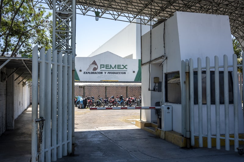 The entrance to a Pemex office in Ciudad del Carmen, Campeche state, Mexico, on Friday, March 7, 2025. Petroleos Mexicanos deepening financial crisis is visible in every corner of seaside Ciudad del Carmen. The entrance to a Pemex office in Ciudad del Carmen, Campeche state, Mexico, on Friday, March 7, 2025. Petroleos Mexicanos deepening financial crisis is visible in every corner of seaside Ciudad del Carmen.