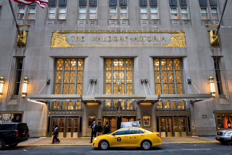 NEW YORK, NY - FEBRUARY 28: An exterior view of the Waldorf Astoria Hotel, February 28, 2017 in New York City. NEW YORK, NY - FEBRUARY 28: An exterior view of the Waldorf Astoria Hotel, February 28, 2017 in New York City.