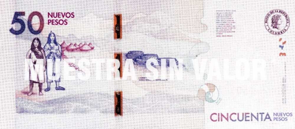 Muestra del billete de $50.000 colombianos Muestra del billete de $50.000 colombianos