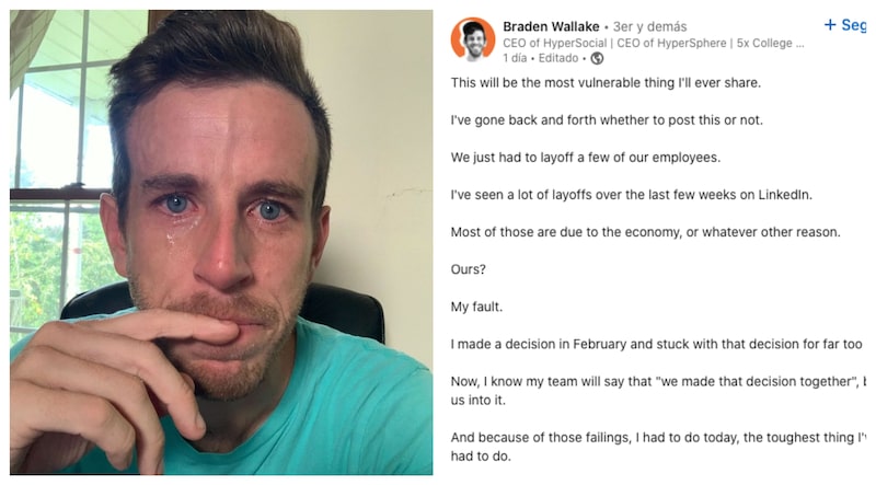 El post original de Wallake tiene más de 30.000 likes y 5.300 comentarios. En él, decía que quiere a todos sus empleados, reconocía cómo sus propias decisiones llevaron a los despidos y decía que era lo “más difícil” que había tenido que hacer El post original de Wallake tiene más de 30.000 likes y 5.300 comentarios. En él, decía que quiere a todos sus empleados, reconocía cómo sus propias decisiones llevaron a los despidos y decía que era lo “más difícil” que había tenido que hacer