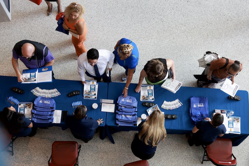 Job seekers attend a careers fair in Sunrise, Florida, US, on June 26. Job seekers attend a careers fair in Sunrise, Florida, US, on June 26.