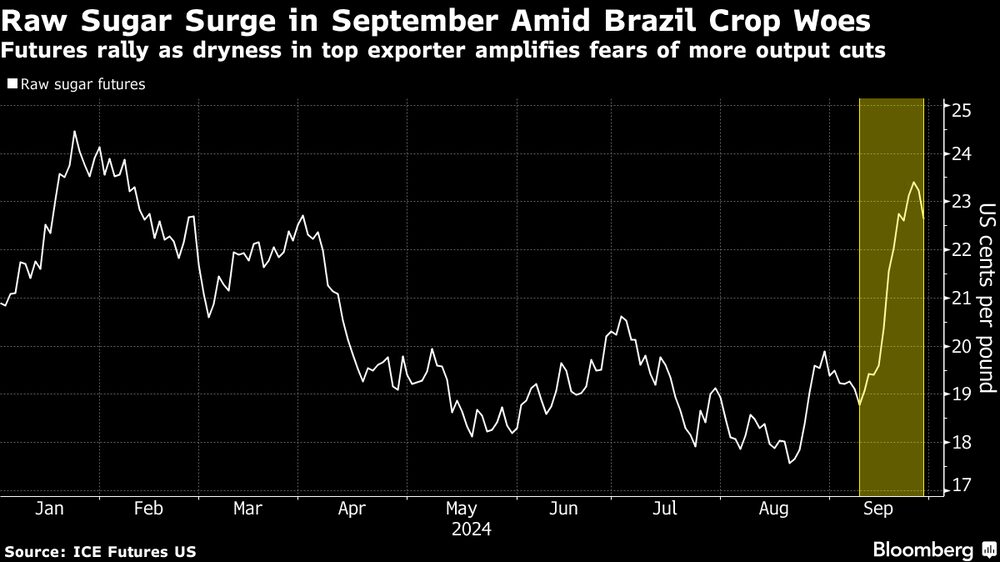 La subida del azúcar en el mes de septimbre se dió en medio de preocupaciones por la cosecha de Brasil. La subida del azúcar en el mes de septimbre se dió en medio de preocupaciones por la cosecha de Brasil.