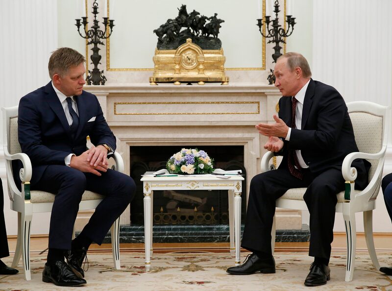 FILE - Russian President Vladimir Putin, right, speaks to Slovak Prime Minister Robert Fico during their meeting in the Kremlin in Moscow, Russia, Thursday, Aug. 25, 2016. (AP Photo/Alexander Zemlianichenko, pool, File) FILE - Russian President Vladimir Putin, right, speaks to Slovak Prime Minister Robert Fico during their meeting in the Kremlin in Moscow, Russia, Thursday, Aug. 25, 2016. (AP Photo/Alexander Zemlianichenko, pool, File)