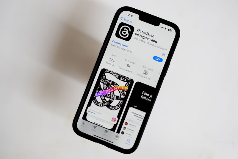 La aplicación Threads, operada por Meta Platforms Inc, en un smartphone, arreglada en Madrid, España, el martes 5 de julio de 2023. La aplicación Threads, operada por Meta Platforms Inc, en un smartphone, arreglada en Madrid, España, el martes 5 de julio de 2023.