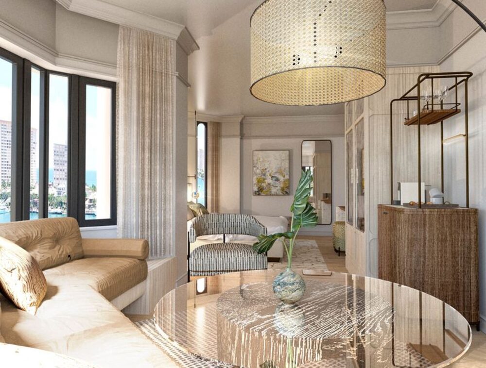 Representación de la sala visita de una suite en el Tower, uno de los cinco hoteles que componen The Boca Raton.Fuente: The Boca Raton
Representación de la sala visita de una suite en el Tower, uno de los cinco hoteles que componen The Boca Raton.Fuente: The Boca Raton