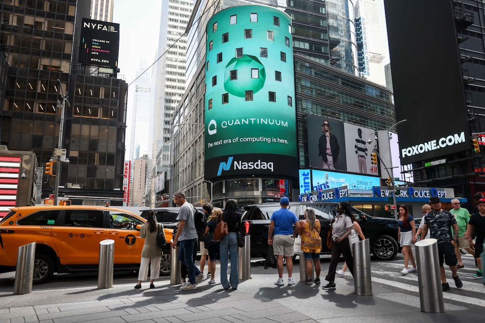 Quantinuum Inc. signage during the company's initial public offering (IPO) at the Nasdaq MarketSite in New York, US, on Thursday, June 4, 2026. Quantinuum Inc., a quantum computing company backed by Honeywell International Inc., reversed a 19% gain to close just above its debut price after raising $1.68 billion in an upsized US initial public offering. Photographer: Michael Nagle/Bloomberg Quantinuum Inc. signage during the company's initial public offering (IPO) at the Nasdaq MarketSite in New York, US, on Thursday, June 4, 2026. Quantinuum Inc., a quantum computing company backed by Honeywell International Inc., reversed a 19% gain to close just above its debut price after raising $1.68 billion in an upsized US initial public offering. Photographer: Michael Nagle/Bloomberg