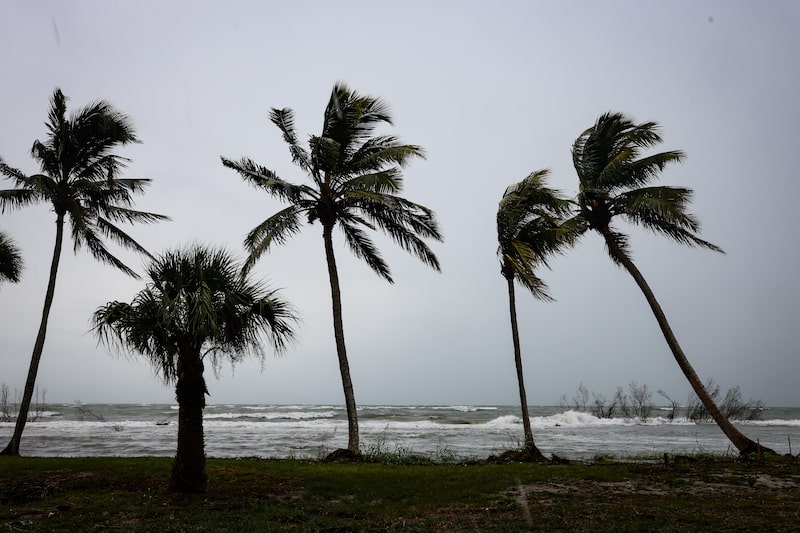 Fort Myers Beach during a high tide ahead of Hurricane Idalia in Fort Myers, Florida, US, on Tuesday, Aug. 29, 2023. Hurricane Idalia is building strength in the Gulf of Mexico as it heads toward landfall Wednesday on Florida's west coast, where it threatens to unleash floods and trigger blackouts. Photographer: Eva Marie Uzcategui/Bloomberg Fort Myers Beach during a high tide ahead of Hurricane Idalia in Fort Myers, Florida, US, on Tuesday, Aug. 29, 2023. Hurricane Idalia is building strength in the Gulf of Mexico as it heads toward landfall Wednesday on Florida's west coast, where it threatens to unleash floods and trigger blackouts. Photographer: Eva Marie Uzcategui/Bloomberg
