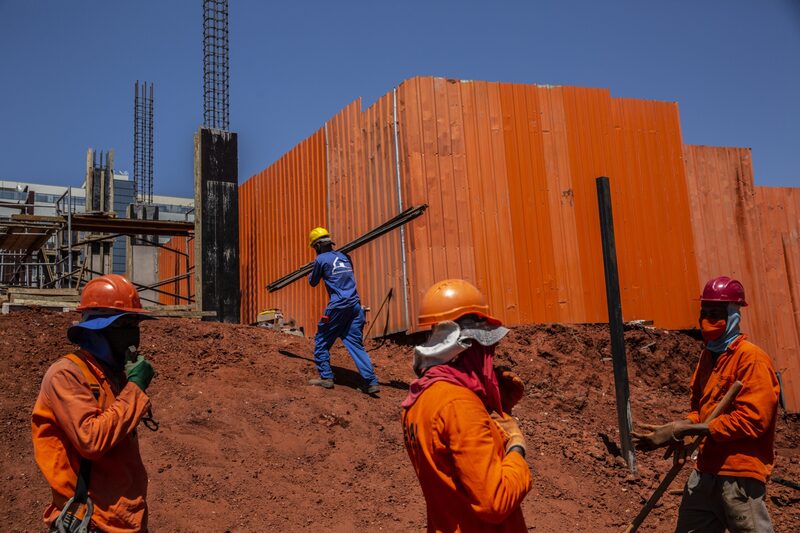 Workers at a construction site in Brasilia, Brazil. Workers at a construction site in Brasilia, Brazil.