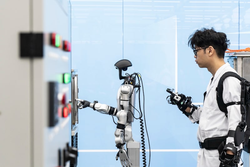 Un técnico programa un robot humanoide en un laboratorio de robótica de Guangzhou, China. Fotógrafo: Qilai Shen/Bloomberg Un técnico programa un robot humanoide en un laboratorio de robótica de Guangzhou, China. Fotógrafo: Qilai Shen/Bloomberg