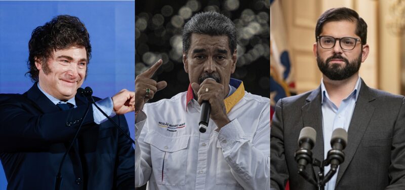 Fotos de Javier Milei, Nicolás Maduro y Gabriel Boric Font Fotos de Javier Milei, Nicolás Maduro y Gabriel Boric Font
