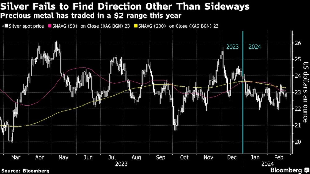 Gráfico del metal precioso que ha cotizado en un rango de 2 dólares este año Gráfico del metal precioso que ha cotizado en un rango de 2 dólares este año