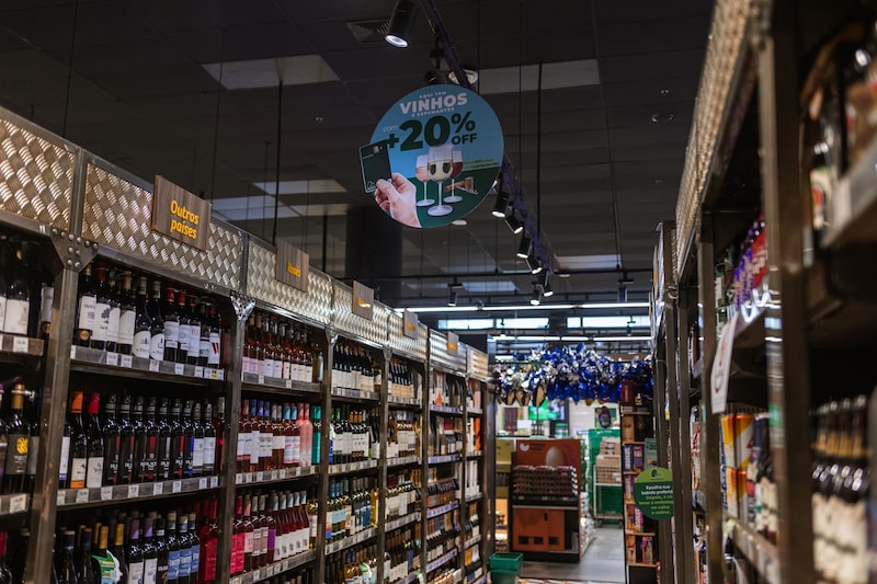 A wine and liquor aisle at a Grupo Pao de Acucar (GPA) grocery store in Sao Paulo, Brazil, on Monday, March 18, 2024. Brazil's biggest retailer Cia Brasileira de Distribuicao, chain owner of GPA grocery stores, raised 704 million reais ($141.6 million) in a primary equity offering as it works to slash its debt load, according to people familiar with the matter. Photographer: Tuane Fernandes/Bloomberg A wine and liquor aisle at a Grupo Pao de Acucar (GPA) grocery store in Sao Paulo, Brazil, on Monday, March 18, 2024. Brazil's biggest retailer Cia Brasileira de Distribuicao, chain owner of GPA grocery stores, raised 704 million reais ($141.6 million) in a primary equity offering as it works to slash its debt load, according to people familiar with the matter. Photographer: Tuane Fernandes/Bloomberg