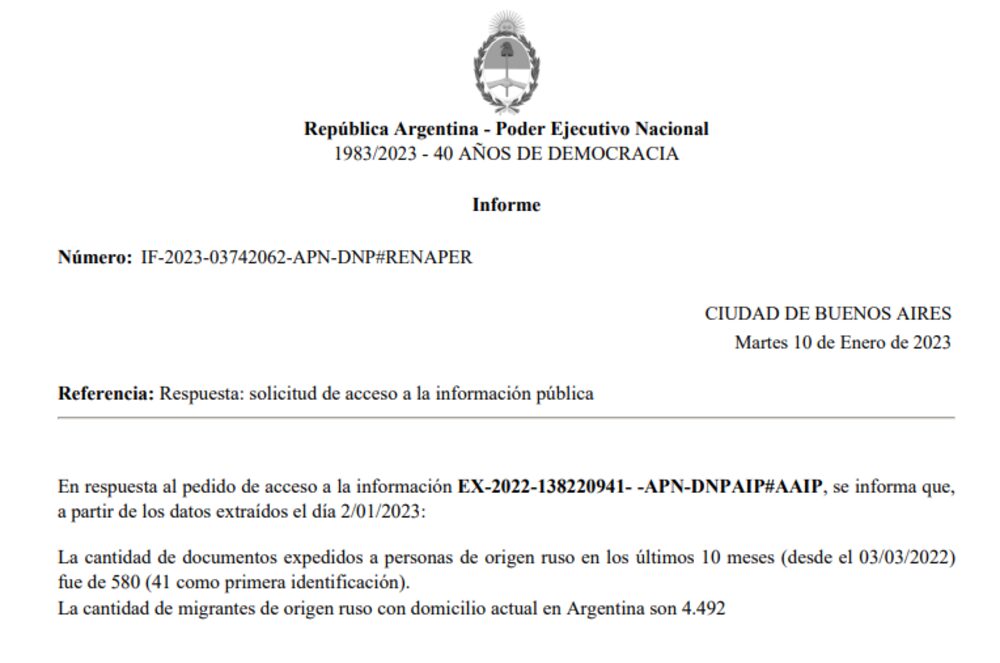 Respuesta de Renaper al pedido de acceso a información pública de Bloomberg Línea Respuesta de Renaper al pedido de acceso a información pública de Bloomberg Línea