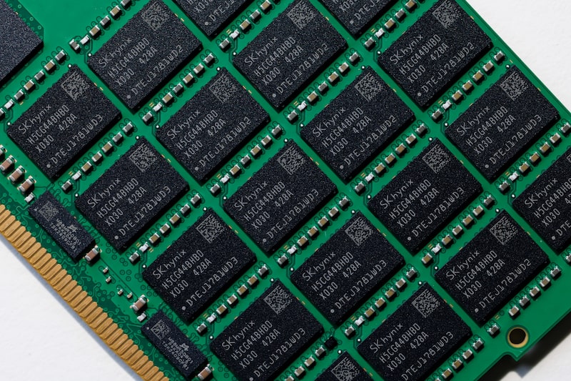 An SK Hynix DDR 5 memory module. An SK Hynix DDR 5 memory module.